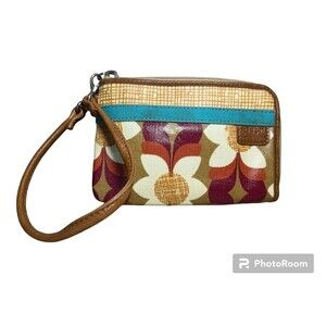 Fossil Wallet Key Per Wristlet Comact Hippie Floral Boho Chic Design on Canvas